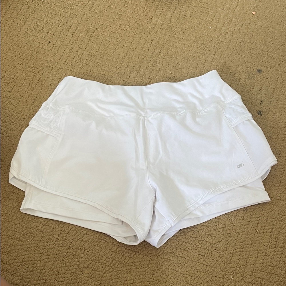 White Layered Athletic Shorts with Elastic Waistband